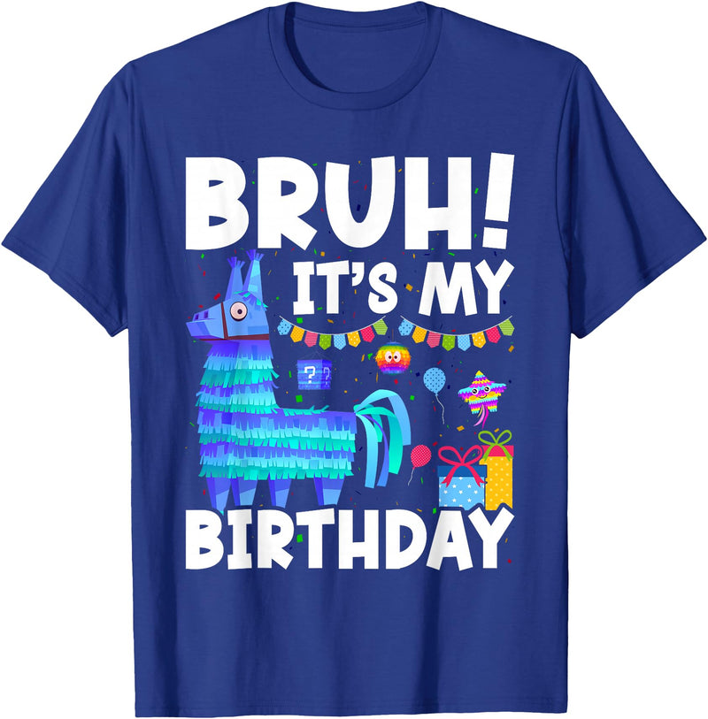 Llama Lover Gift Co. Bruh Its My Birthday Llama Pinata Family Party Boys Girls T-Shirt - Royal Blue