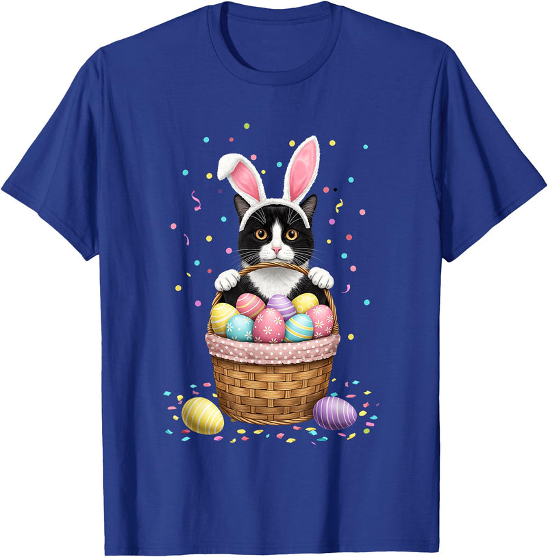 Cat Bunny Ears Eggs Meowy Easter Rabbit Lover Men Women Kids T-Shirt in Royal Blue