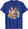 Bunny Rabbit Face Floral Watercolor Painting Love Bunnies T-Shirt in Royal Blue