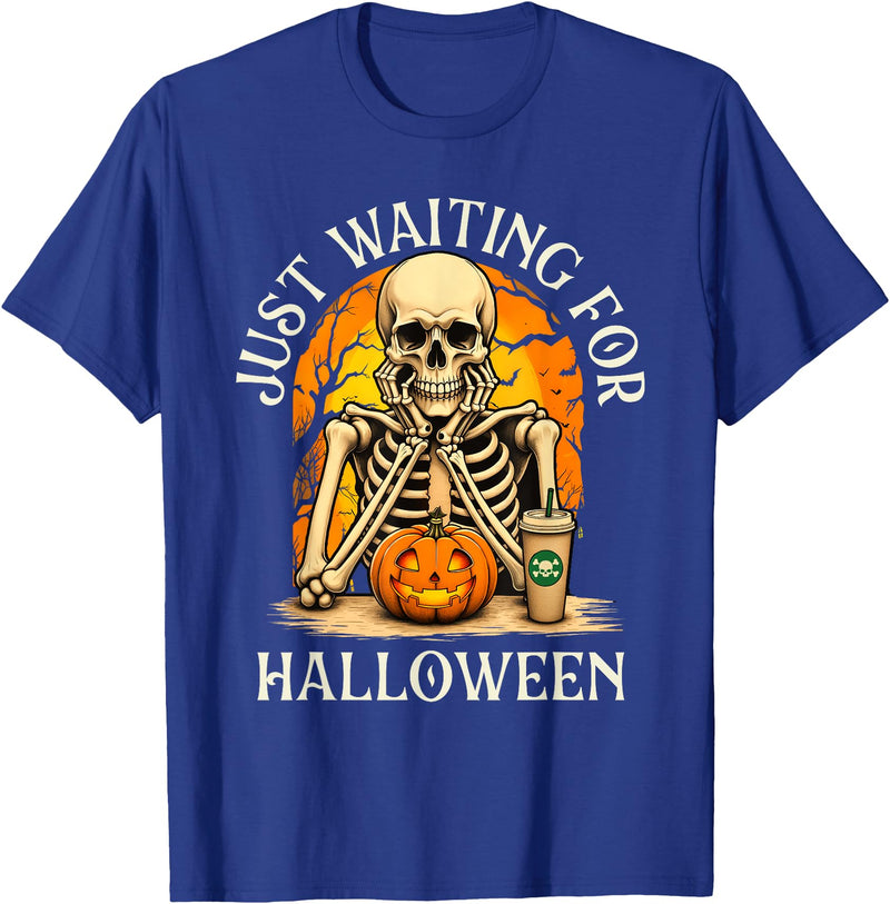 Funny Halloween Shirts Just Waiting For Halloween - Halloween Skeleton Ghoul T-Shirt - Royal Blue