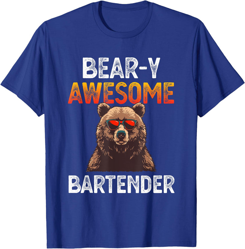 Beary Awesome Bartender Funny Mixologist Vintage Bear-y Awesome Bartender Pun Joke Barman Funny Barkeeper Men T-Shirt - Royal Blue