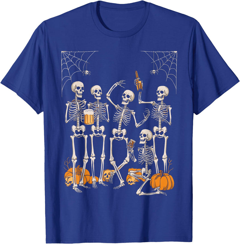 Funny Halloween Skeleton Scary Skeleton Party Halloween Costume 2024 Drinking Beer T-Shirt - Royal Blue