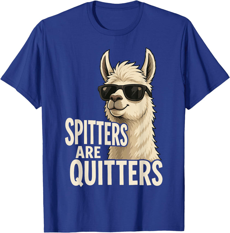 Inappropriate Funny Meme Tee Funny Llama Spitters are Quitters Adult Humor T-Shirt - Royal Blue