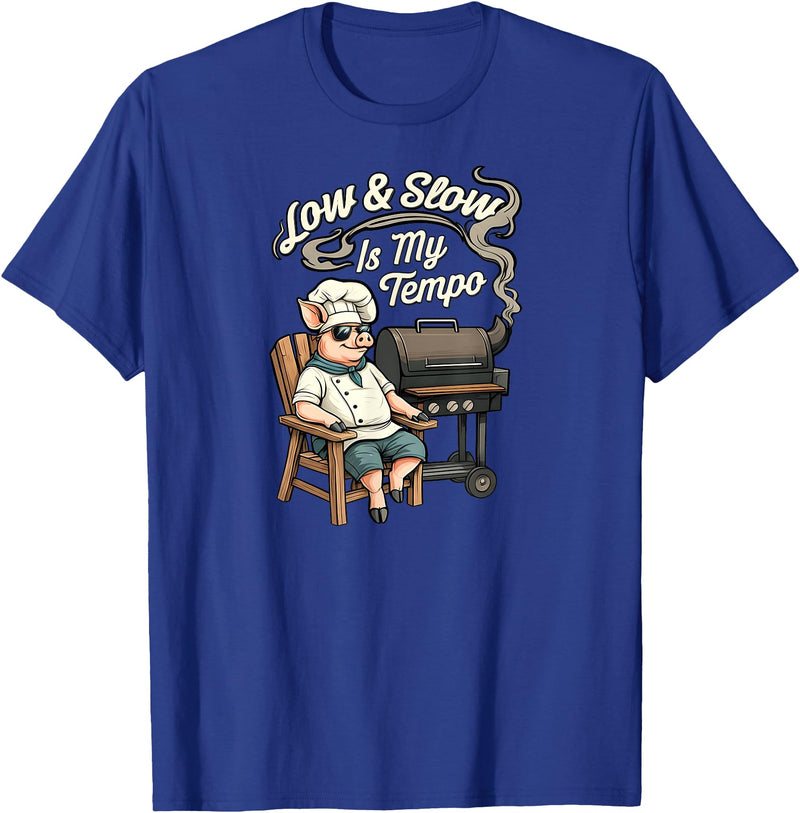 Pitmaster Pig Apparel Low & Slow Is My Tempo Pig BBQ Smoker T-Shirt - Royal Blue