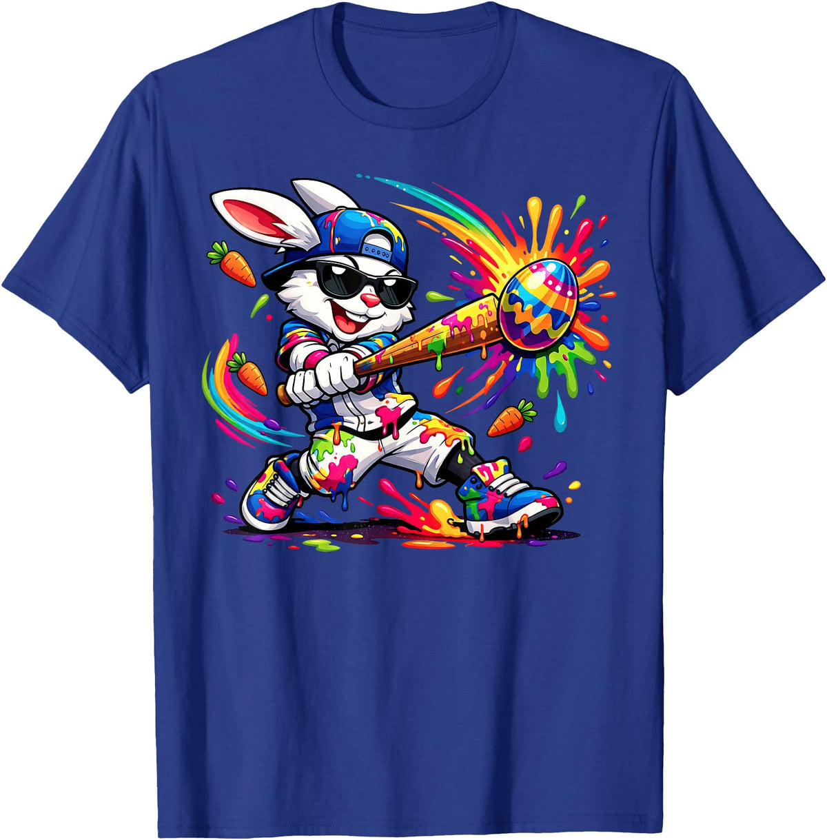 Funny Dripping Drip Rabbit Bunny Baseball Easter Men Boy Kid T-Shirt in Royal Blue