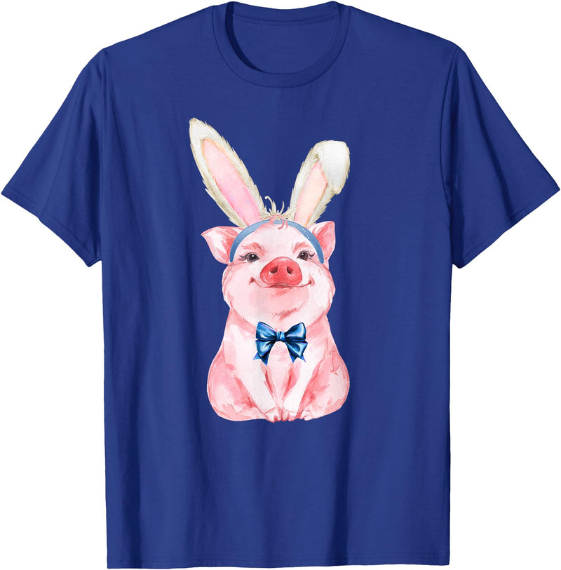 Dibble Dabble Easter Designs Adorable Easter Pig with Easter Bunny Ears - Easter Pig T-Shirt - Royal Blue