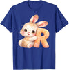 Letter R Rabbit Watercolor Cute Baby Animal Alphabet Initial T-Shirt in Royal Blue