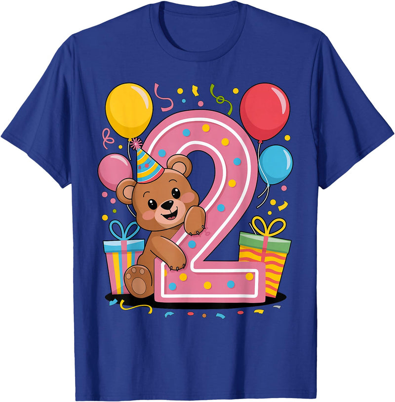 2nd Girls, Boys Bear 2 Birthday Bear 2nd birthday for boy girl 2 years old second two Bear T-Shirt - Royal Blue
