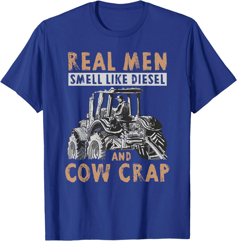 Farmer Apparel Real Men Smell Like Diesel And Cow Crap T-Shirt - Royal Blue
