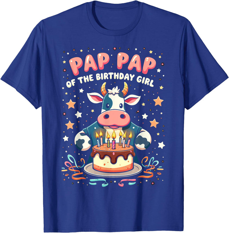 Pap Pap Cow Birthday Tees Cute Farm Birthday Pap Cow Pap Pap Of The Birthday Girl Cow T-Shirt - Royal Blue