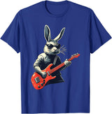 Rabbit Bunny Wearing Sunglasses Playing Guitar Musician T-Shirt in Royal Blue