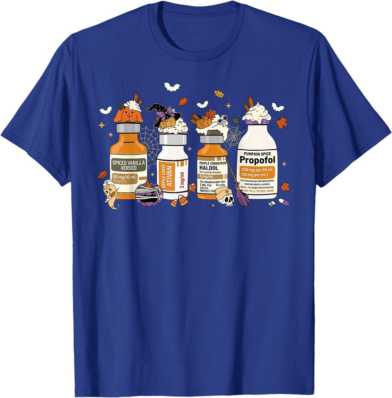 Pumpkin Spice Propofol Halloween Nurse Pumpkin Spice Propofol Ativan Versed Haldol Halloween Nurse T-Shirt - Royal Blue