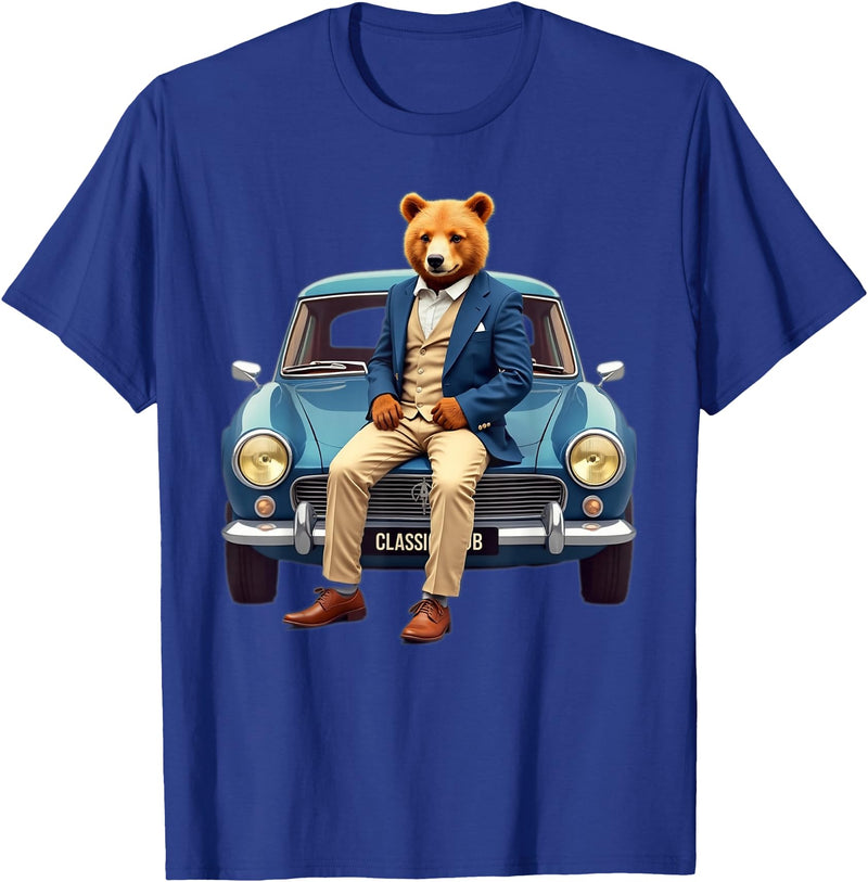Teddy Bear Classic Car Tees Enjoy Cool Teddy Bear With Classic Car Graphic Designs Fun T-Shirt - Royal Blue