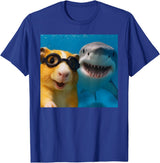 Selfie Guinea Pig and Shark Summer Scuba Diving Funny Guinea Pig Selfie with Shark Ocean Lovers T-Shirt - Royal Blue