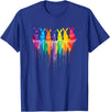 Vibrant Rainbow Bunnies Dripping Colors Easter T-Shirt in Royal Blue