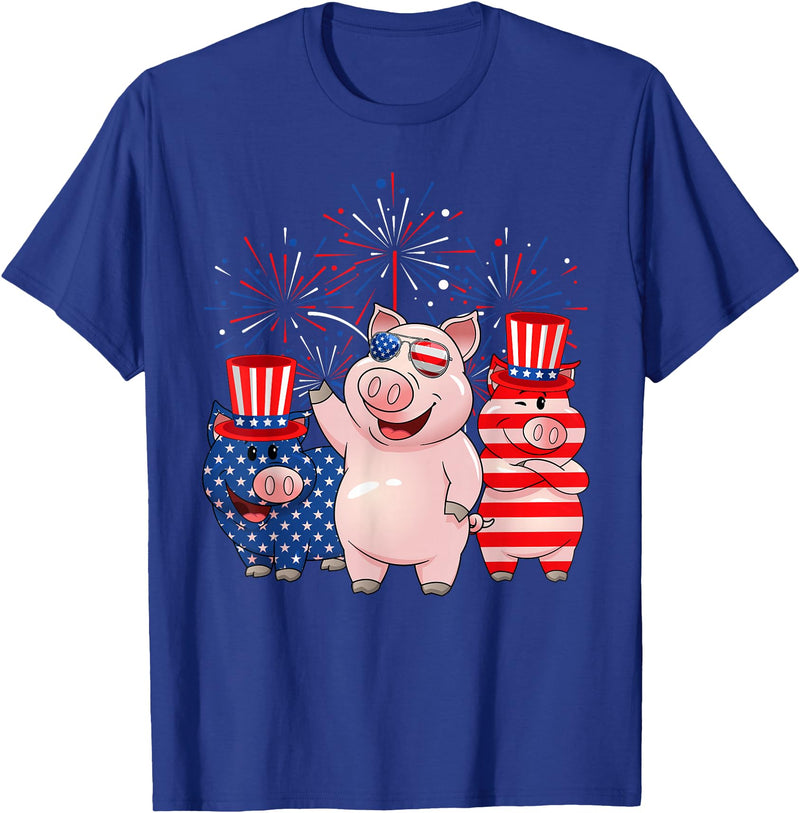 Ohia Three Patriotic Pigs USA Independence Day Tee Funny Red White Blue Pig American Flag Farmer 4th Of July T-Shirt - Royal Blue