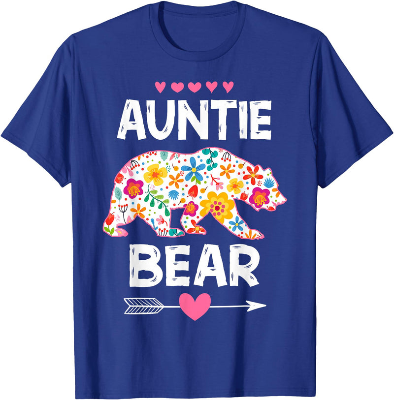 Auntie Bear Cute Floral Mother's Day Family Matching Party T-Shirt - Royal Blue