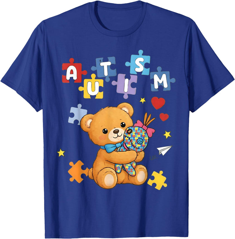 Cute Autism Awareness Puzzle Cute Autism Awareness Bear Colorful Puzzle T-Shirt - Royal Blue