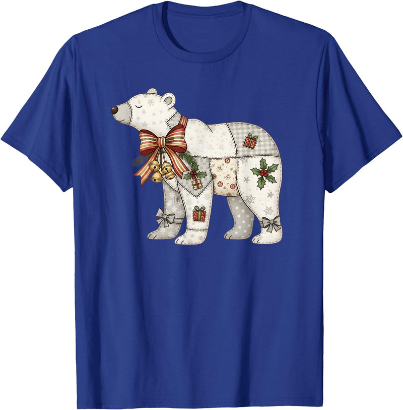 Cute Polar Bear Xmas Quilt Winter Holiday Patchwork Polar Bear Cute Christmas Quilt T-Shirt - Royal Blue