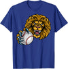 Lion Sports Team Mascot Baseball or Softball Ball Lion Sports Lions Team Mascot Holding Baseball Softball Ball T-Shirt - Royal Blue