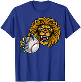 Lion Sports Team Mascot Baseball or Softball Ball Lion Sports Lions Team Mascot Holding Baseball Softball Ball T-Shirt - Royal Blue
