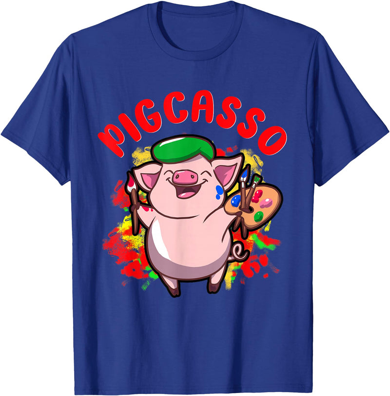 Just Pigs Please NYC Pigcasso Funny Pig Painter Painting Artist Art Lover Piggy T-Shirt - Royal Blue