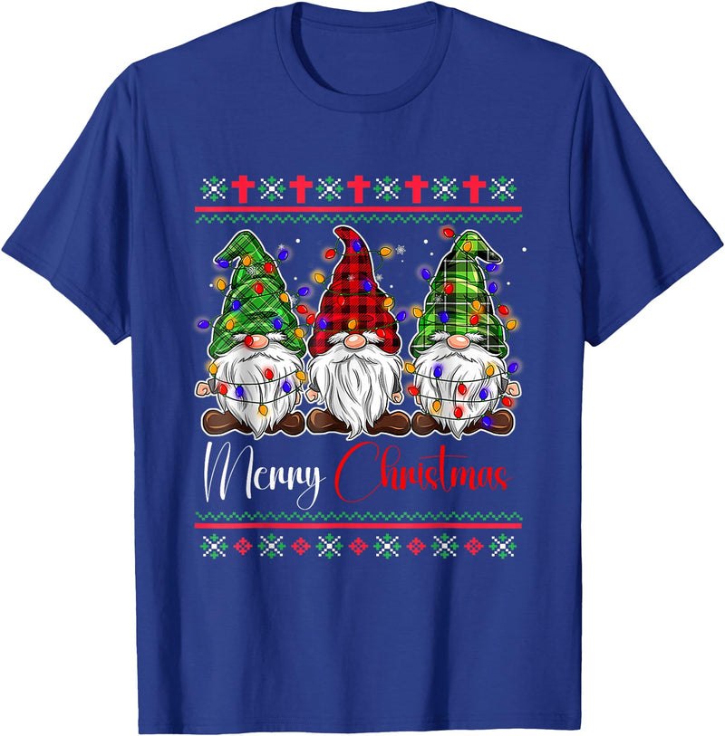 Xmas Lights Gnomes Holiday Graphics Merry Christmas Leopard Buffalo Red Plaid for Men Women T-Shirt - Royal Blue