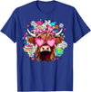 Cute Highland Cow Funny Teacher Life Retro Cute Highland Cow Teacher Bow Flower Heart Glasses T-Shirt - Royal Blue