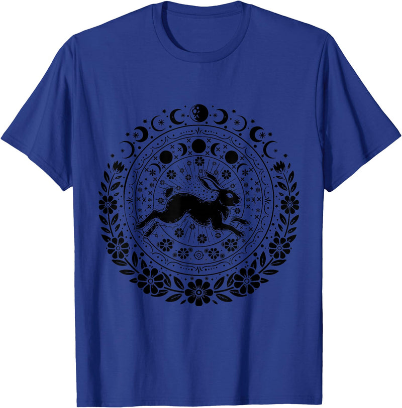 Easter Rabbit Eostre Pagan Spring Moon Witchcraft Ostara T-Shirt in Royal Blue