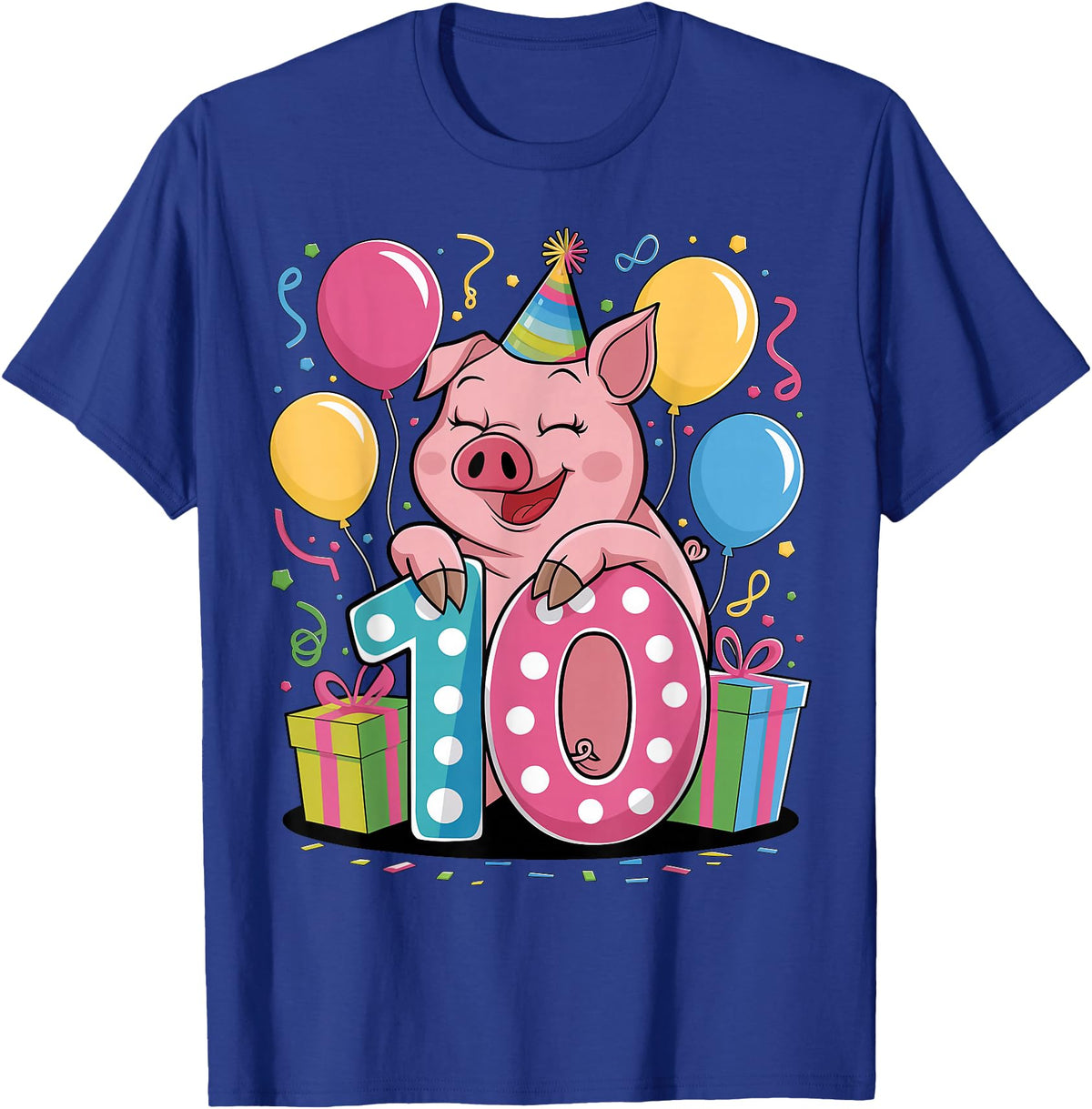 10th Girls, Boys Pig 10 Birthday Pig 10th birthday for boy girl 10 years old tenth ten Pig T-Shirt - Royal Blue