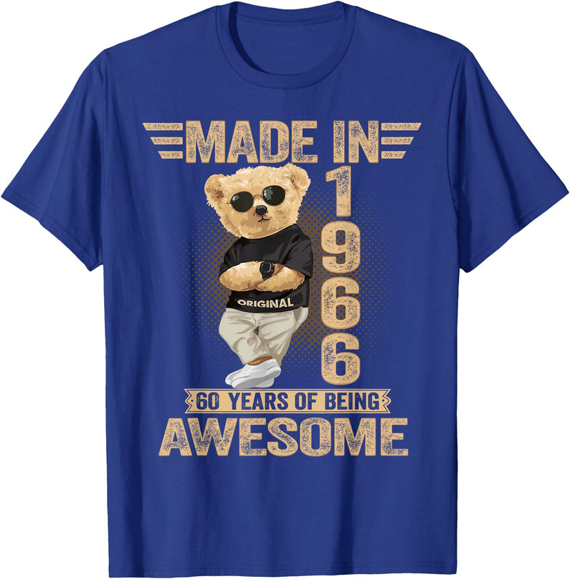 Vintage 60th Birthday 2026 Gifts Men Women 1966 60 Year Old Made in 1966 Teddy Bear 60th Birthday Men Women T-Shirt - Royal Blue