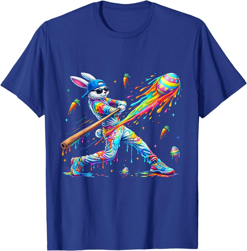 Funny Dripping Drip Rabbit Bunny Baseball Easter Men Boy Kid T-Shirt (Black) in Royal Blue