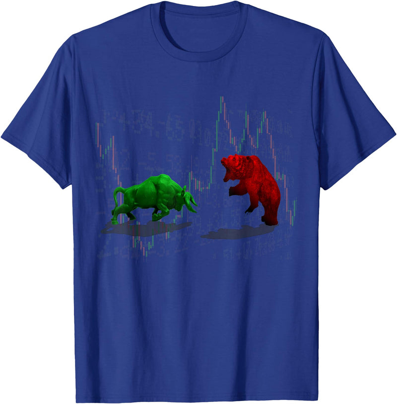 Stock Market Bulls vs Bears Graphic T-Shirt - Royal Blue