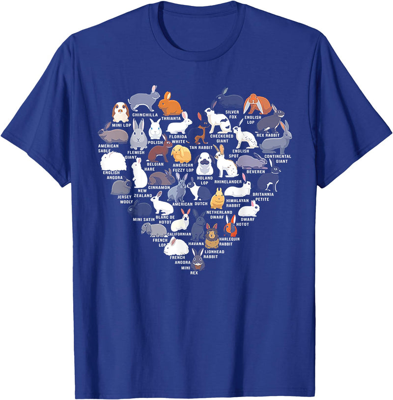 Love Bunnies Funny Rabbit Heart Small T-Shirt in Royal Blue