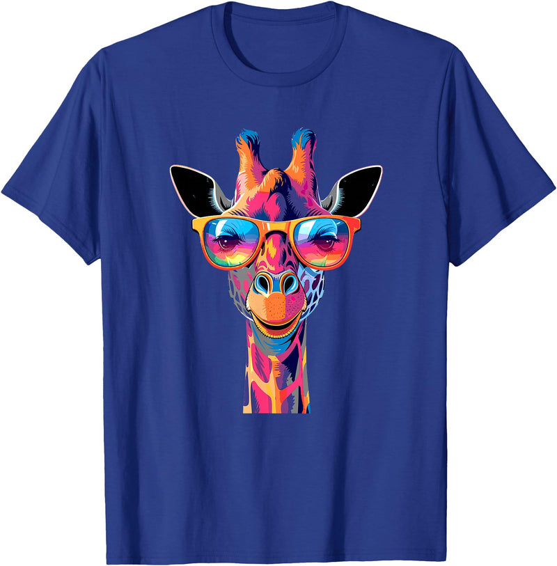 Colorful Giraffe Sunglasses Funny Giraffe Sunglasses T-Shirt - Royal Blue