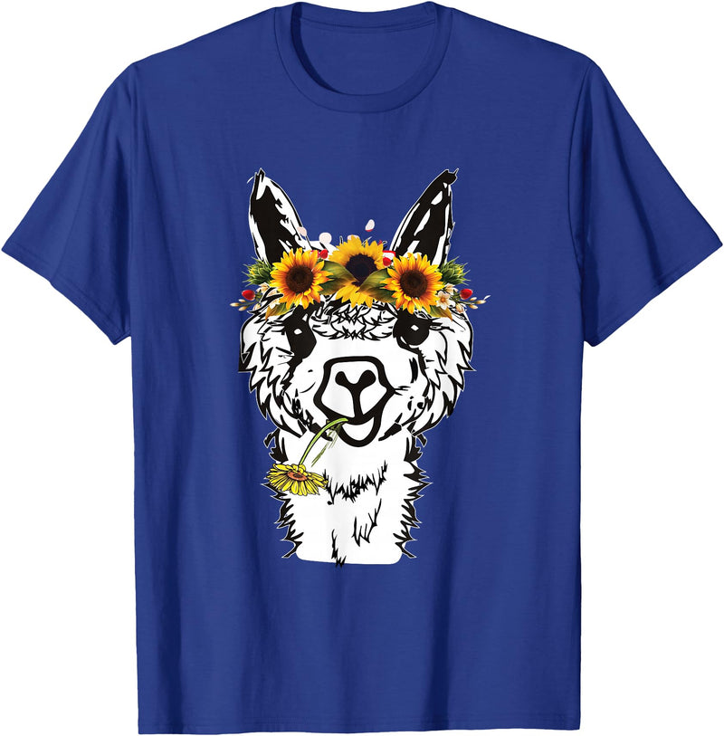 Funny Llama Alpaca Animal Lover Women's Floral Llama Alpaca Funny Graphics T-Shirt - Royal Blue