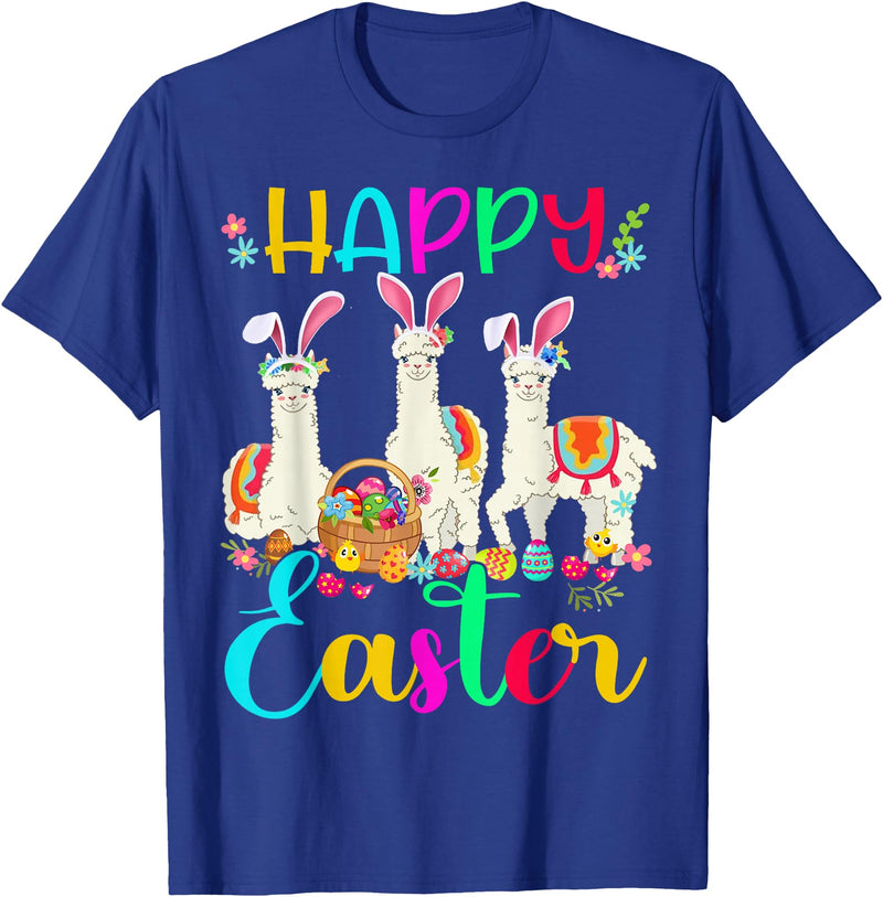 Happy Easter Three Llama Wearing Bunny Ear Happy Easter Llama Lover Three Llama Wearing Bunny Ear T-Shirt - Royal Blue