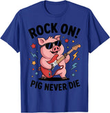Musical Pig Tribe Collective for Rock Enthusiasts Rock On Pig Never Die Music Lovers Funny Concert Vibe T-Shirt - Royal Blue