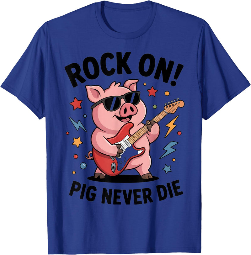 Musical Pig Tribe Collective for Rock Enthusiasts Rock On Pig Never Die Music Lovers Funny Concert Vibe T-Shirt - Royal Blue