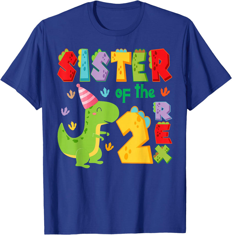 Funny 2Nd Birthday Dinosaur T-Rex Matching Sister of The Two Rex 2Nd Birthday Boy Dinosaur T-Rex T-Shirt - Royal Blue