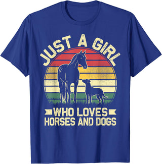 Unique Horse Riding Gifts for Girls Toddlers Just A Girl Who Loves Horses and Dogs Animal Lover T-Shirt - Royal Blue