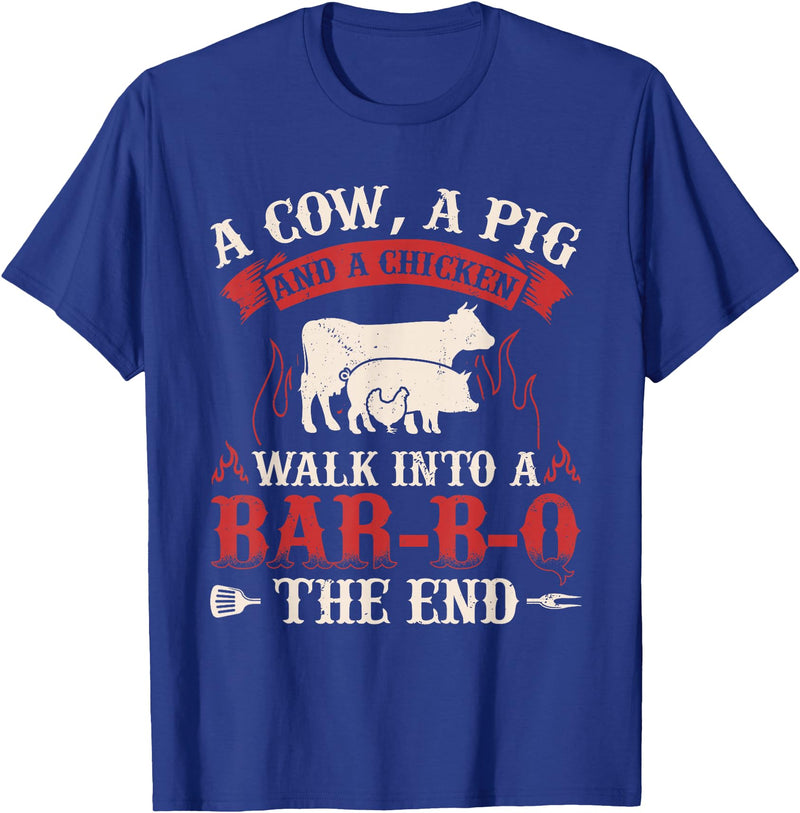 Funny Barbecue Lover Gifts & BBQ Fan Outfits Funny Barbecue Cow Pig Chicken Graphic Meat Smoking BBQ T-Shirt - Royal Blue