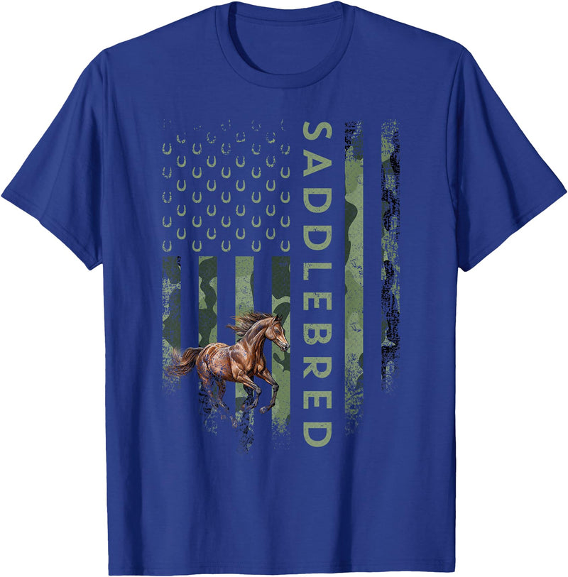 American Saddlebred Horse, Horseback Riding Flag USA Camouflage American Saddlebred Horse, Horseback Riding T-Shirt - Royal Blue