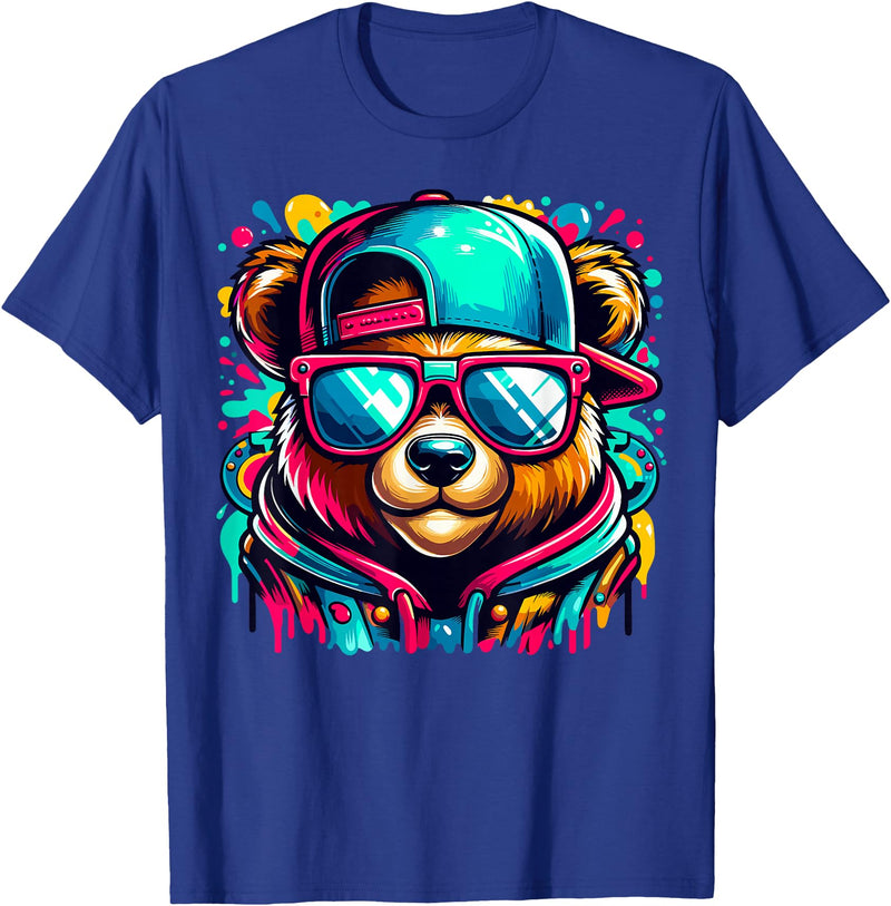 Funny Teddy Bear Lovers Colorful Hip Hop Teddy Bear Sunglasses Rap Music T-Shirt - Royal Blue