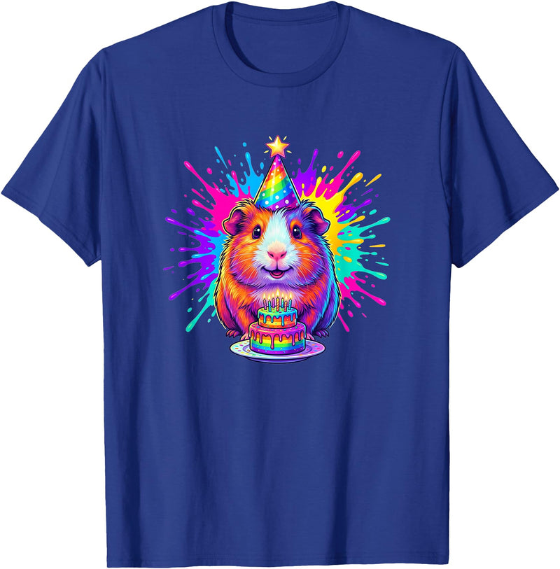 Cute Birthday Guinea Pig Rainbow Cake Party Hat Happy Birthday Guinea Pig Rainbow Cake Party Hat T-Shirt - Royal Blue