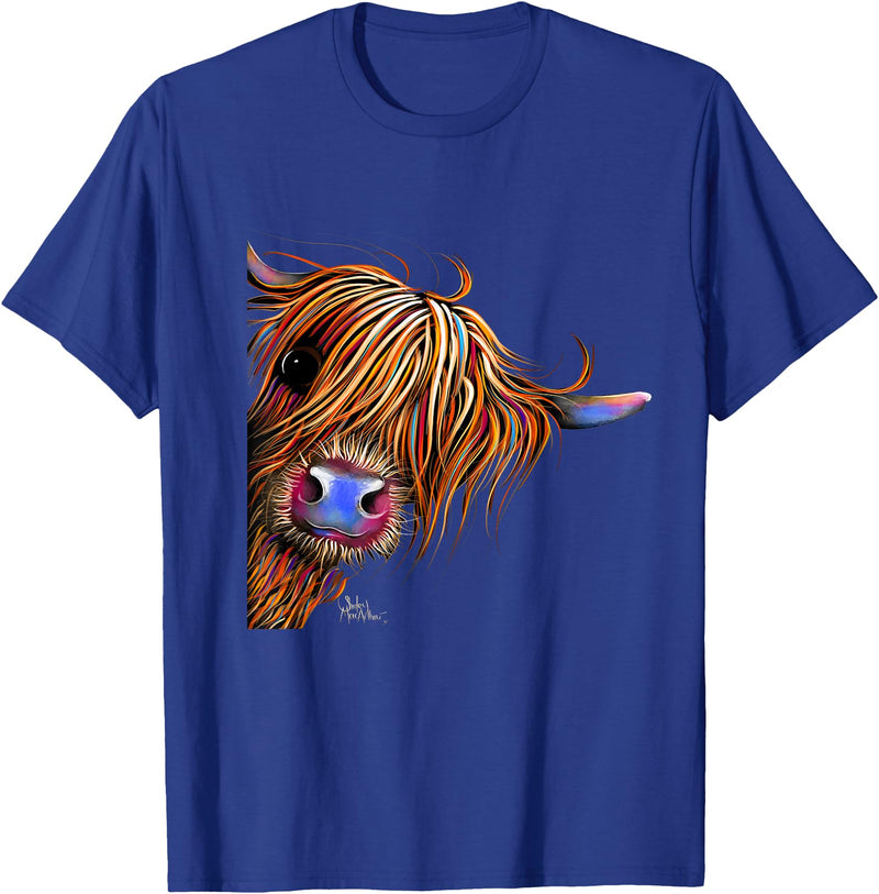 SHiRLeY MacARTHuR HiGHLaND CoW PRiNT ANiMaL PRiNT ' SuGaR LuMP ' T-Shirt - Royal Blue