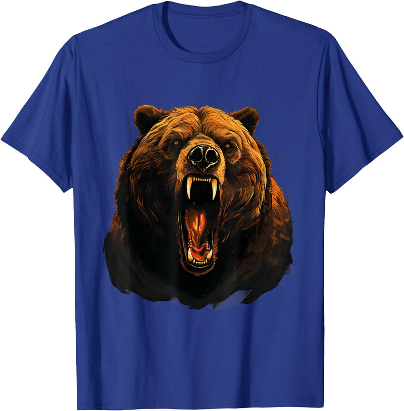 Forest Animal Art Bear Portrait Art Work Wildlife Animal Lovers Forest Motif T-Shirt - Royal Blue