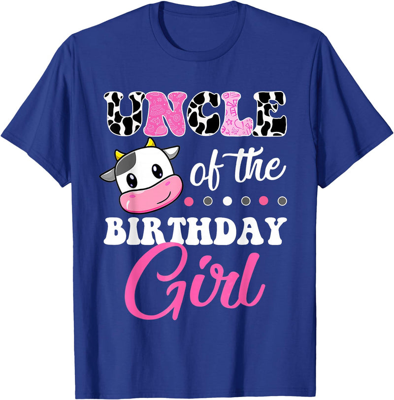 Cow Lover Birthday Men Women Kids Shirts & Gifts Uncle Of The Birthday Girl Family Matching Shirt Farm Cow T-Shirt - Royal
