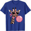 Funny Giraffe Lover Design Outfit Funny Cute Giraffe Pink Bubble Gum and Pink Sunglasses T-Shirt - Royal Blue