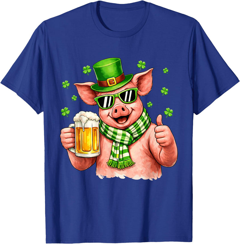 Amt Pig & Drinking Beer Lovers Saint Patrick's Day Funny Pig Drinking Beer Leprechaun Shamrocks St Patricks Day T-Shirt - Royal Blue